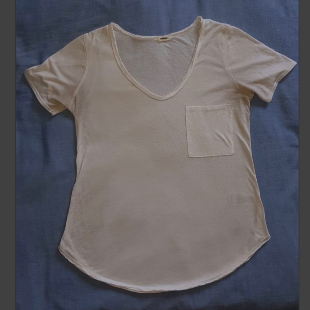 Garage White Short Sleeve Top with Pocket